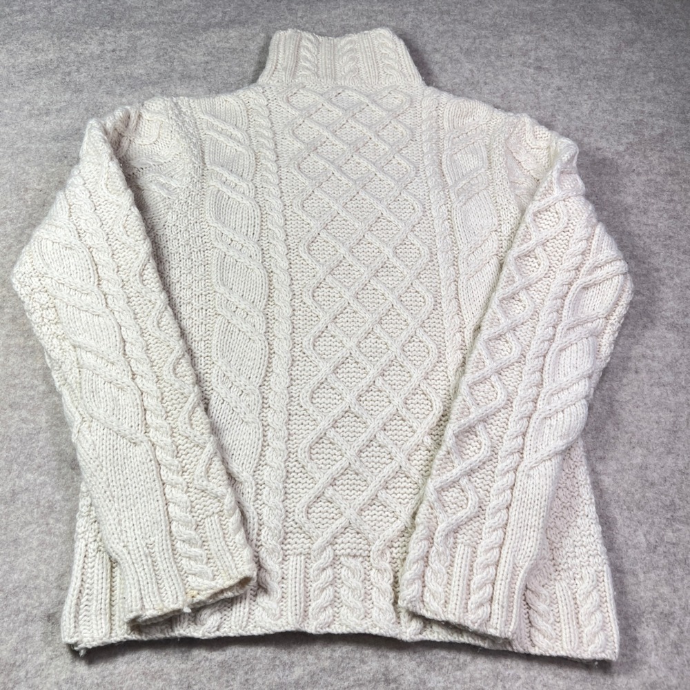 Paul James Made in England 100% Wool Cable Knit Mock Neck Sweater Cream Large W - Picture 9 of 11